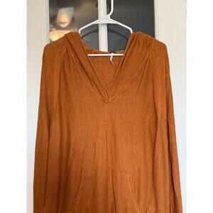 Free People | oversized linen blend hoodie- rust orange tie sides SMALL